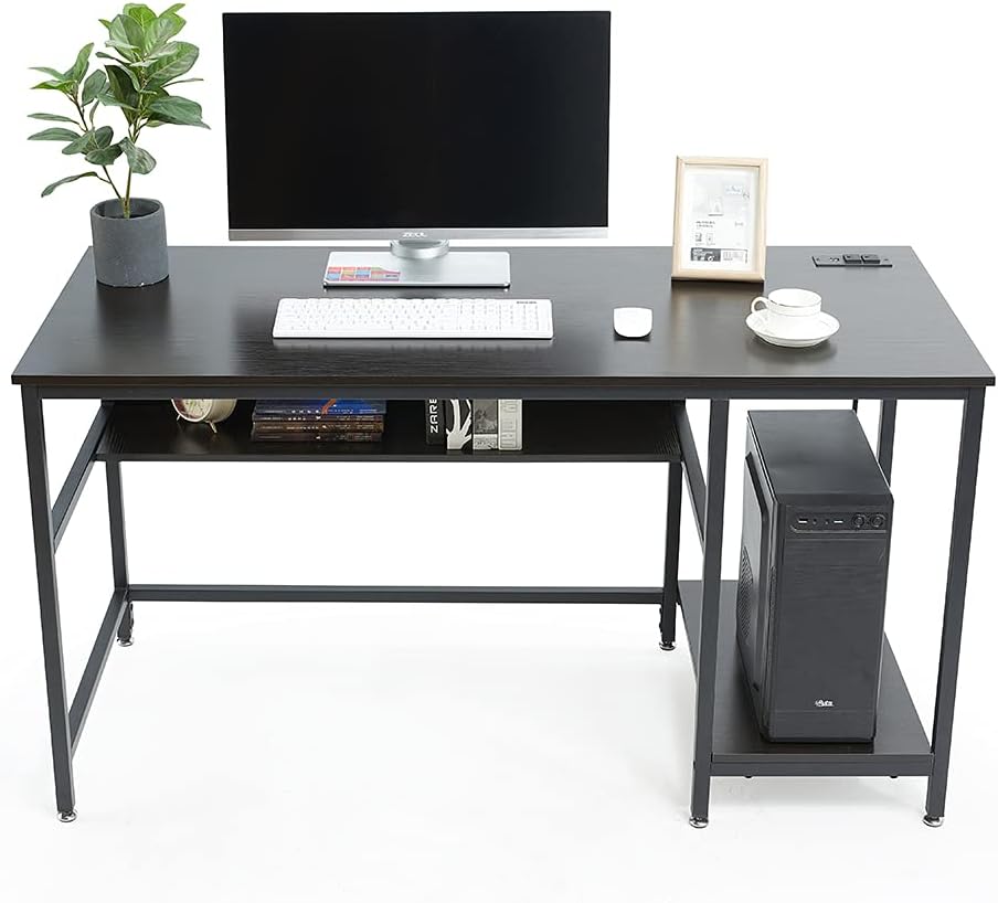 Black 47 Inch Computer Desk with Storage Shelves X523