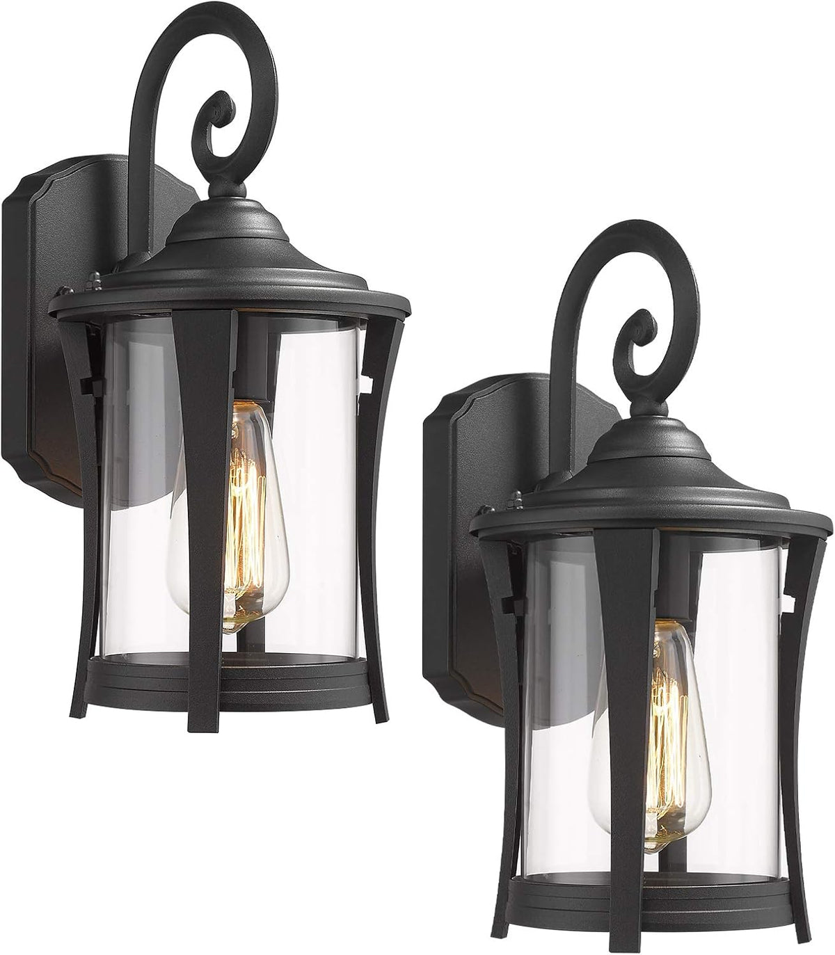 Matte Black Cast Aluminum Outdoor Wall Lantern Light 2 Pack I906484