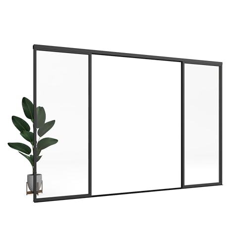 Large 144"x80" 4 Pane Multi Sliding Glass Wall Room Divider with Aluminum Framed Clear Tempered Glass B3612