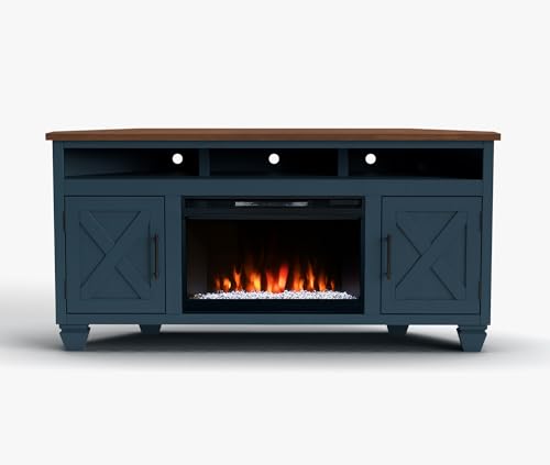 64 inches Knotty Alder Solid Wood Corner TV Stand with Fireplace W100
