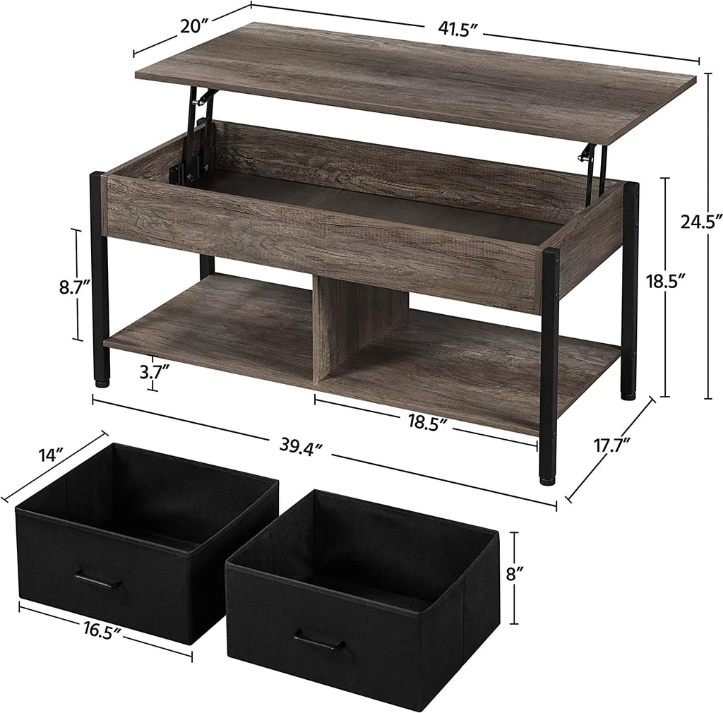 41 Inch Lift Top Coffee Table with Hidden Storage and 2 Fabric Baskets M6581