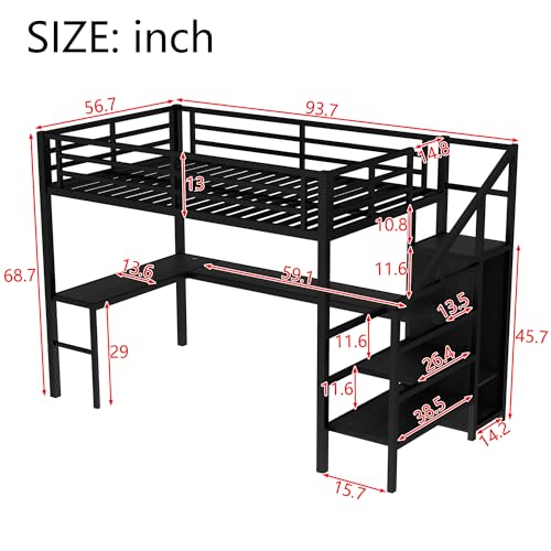 Full Size Black Metal Loft Bed with Desk and Wardrobe A367