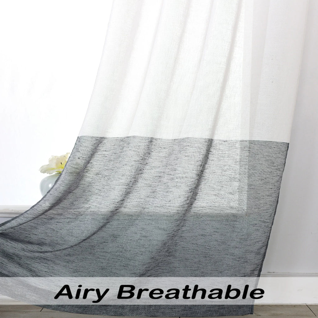 Gray White Sheer Linen Curtain Panels with Rod Pocket, 50"x84"x2 P34065