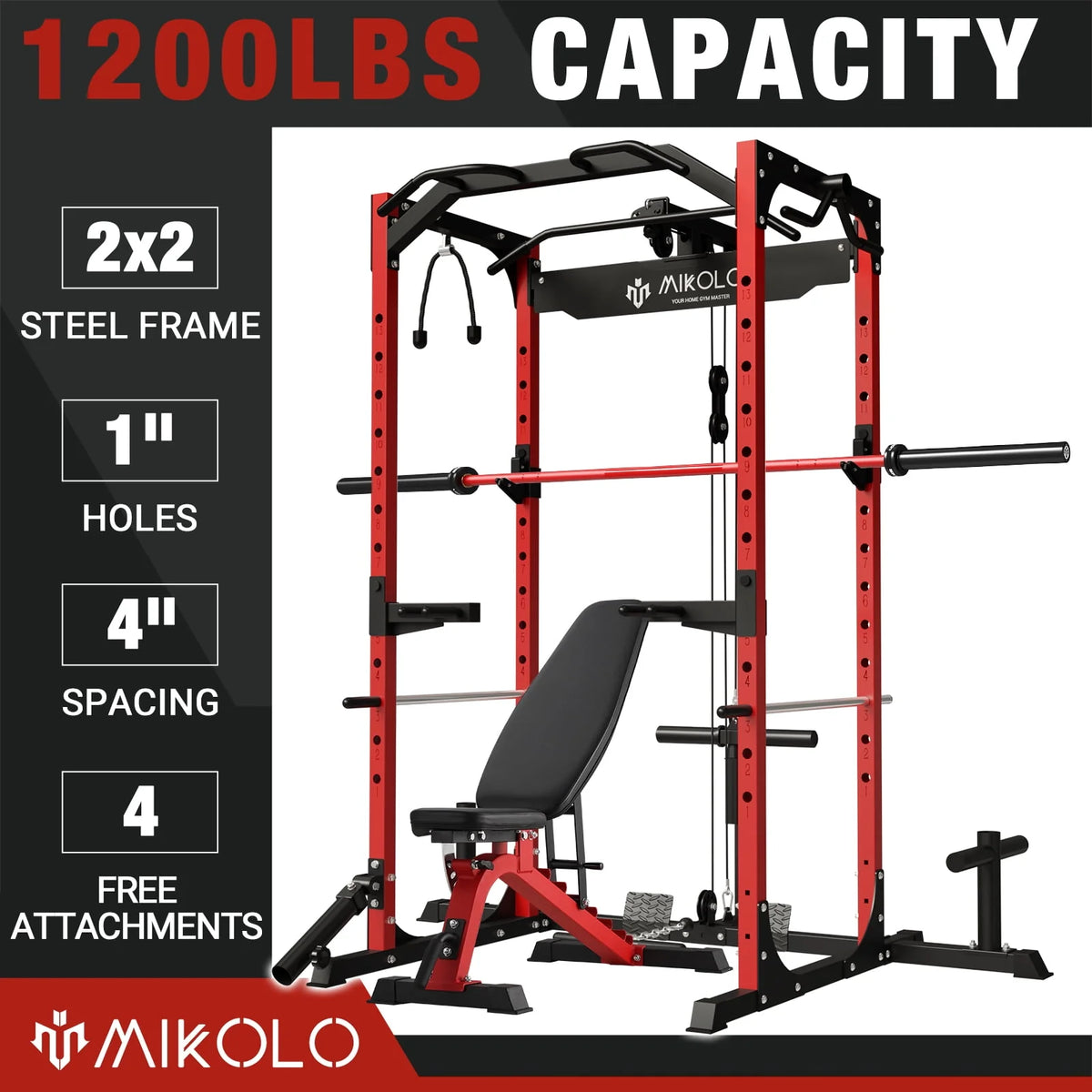 1200LBS Capacity Power Rack with LAT Pulldown System I185