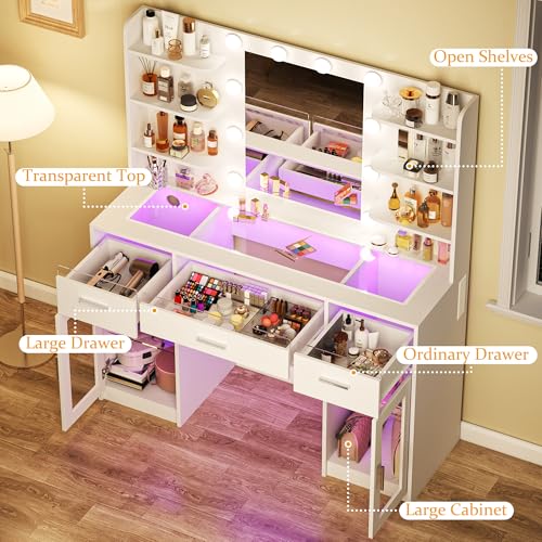White Vanity Desk with Mirror and Lights U81766
