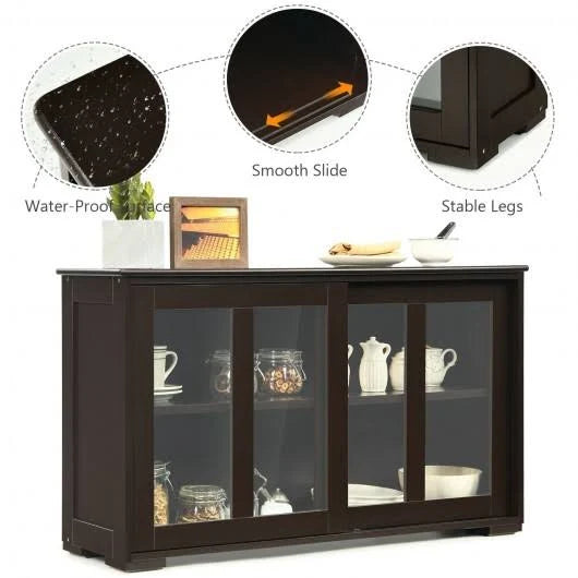 Brown Kitchen Storage Cabinet Sideboard Buffet Cupboard with Sliding Door Y963350