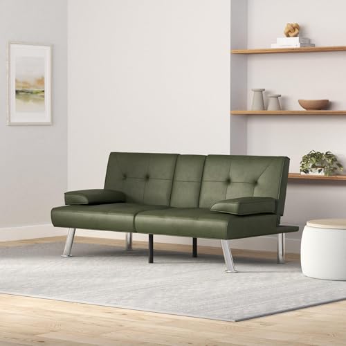Blue Faux Leather Convertible Futon Sofa Bed A7087