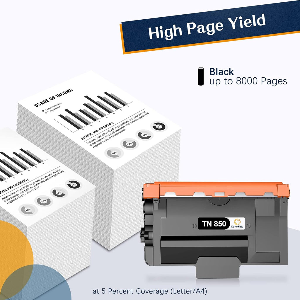 Compatible Toner Cartridge for Brother TN850 TN820 (4 Black) Pack of 2 Y658