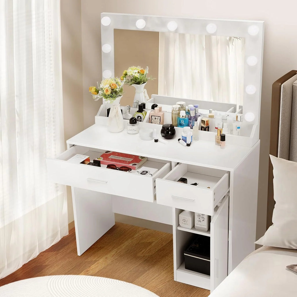White Vanity Table with Light and Mirror B765