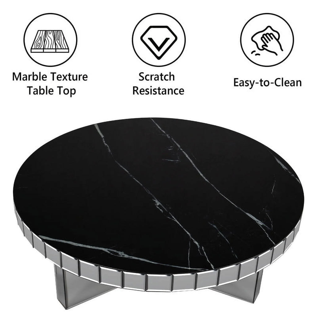 Grey Round Marble Textured Coffee Table Z658334