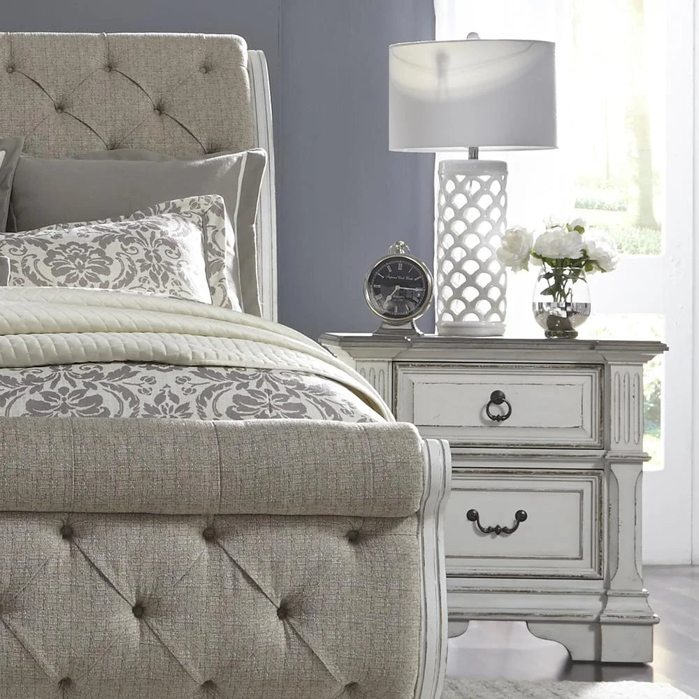 White 2 Drawer Night Stand with Charging Station X616769