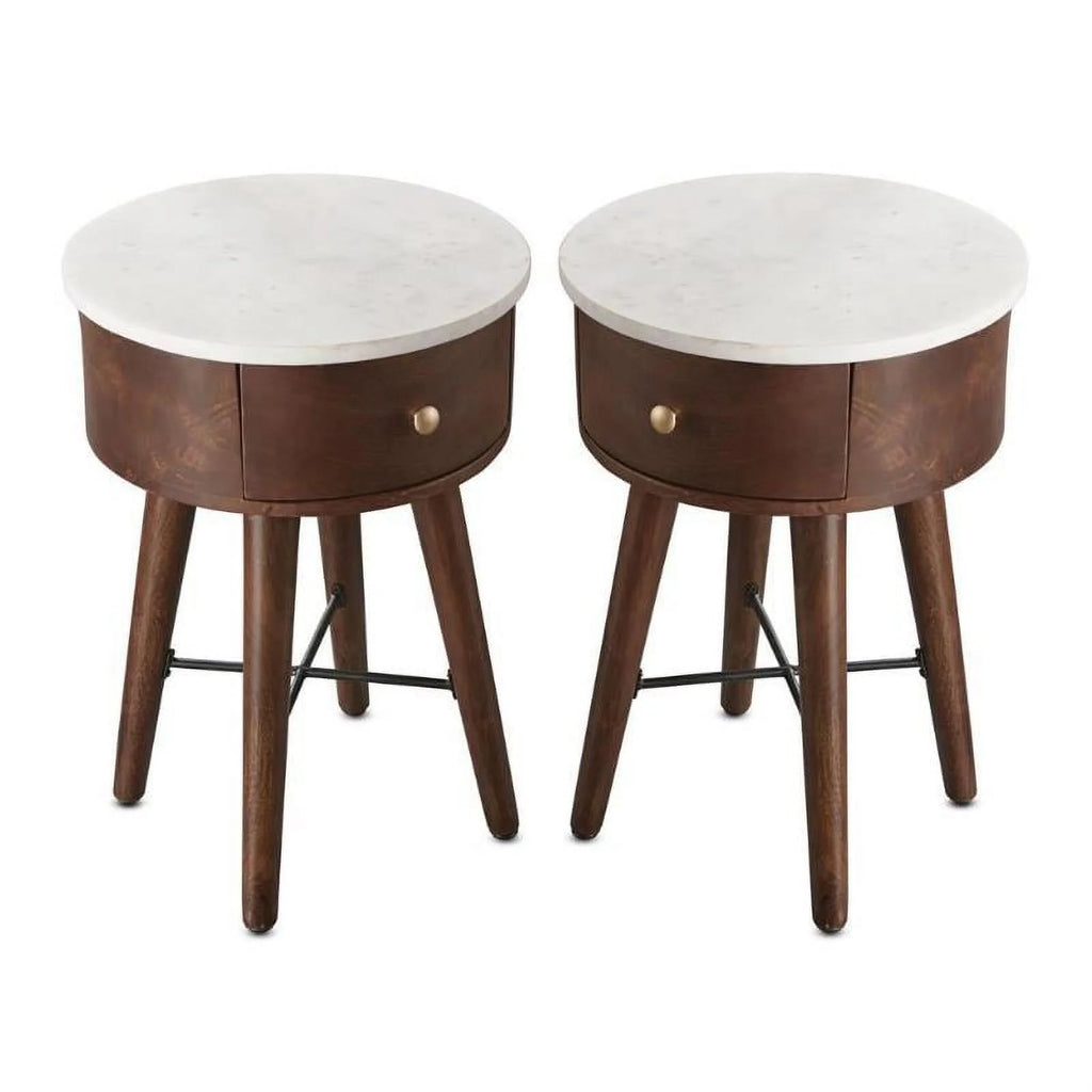 Round Marble Top End Table Set of 2 M663