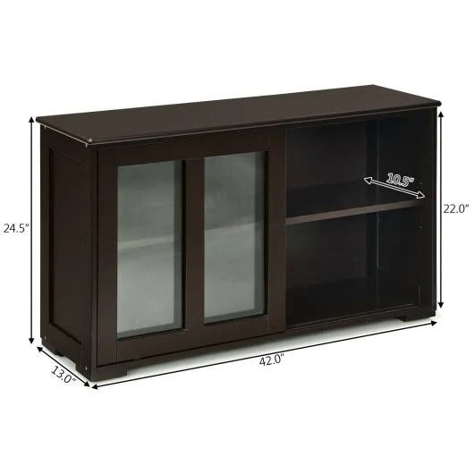 Brown Kitchen Storage Cabinet Sideboard Buffet Cupboard with Sliding Door Y963350