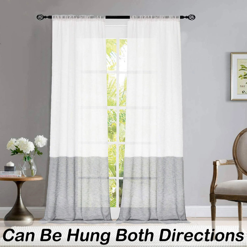 Gray White Sheer Linen Curtain Panels with Rod Pocket, 50"x84"x2 P34065