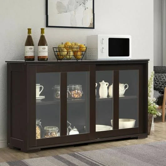 Brown Kitchen Storage Cabinet Sideboard Buffet Cupboard with Sliding Door Y963350