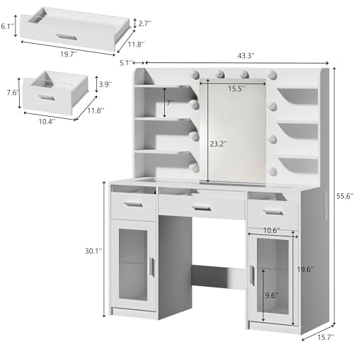 White Vanity Desk with Mirror and Lights U81766
