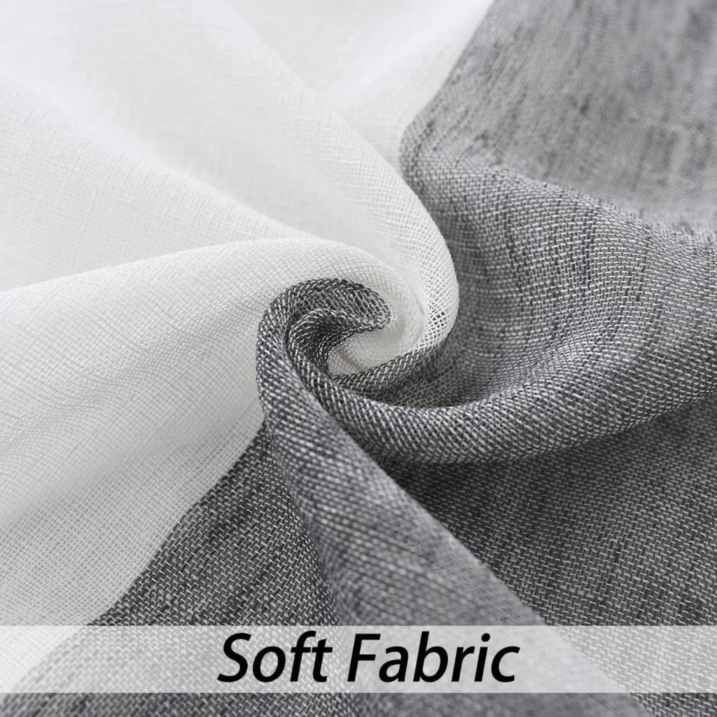 Gray White Sheer Linen Curtain Panels with Rod Pocket, 50"x84"x2 P34065