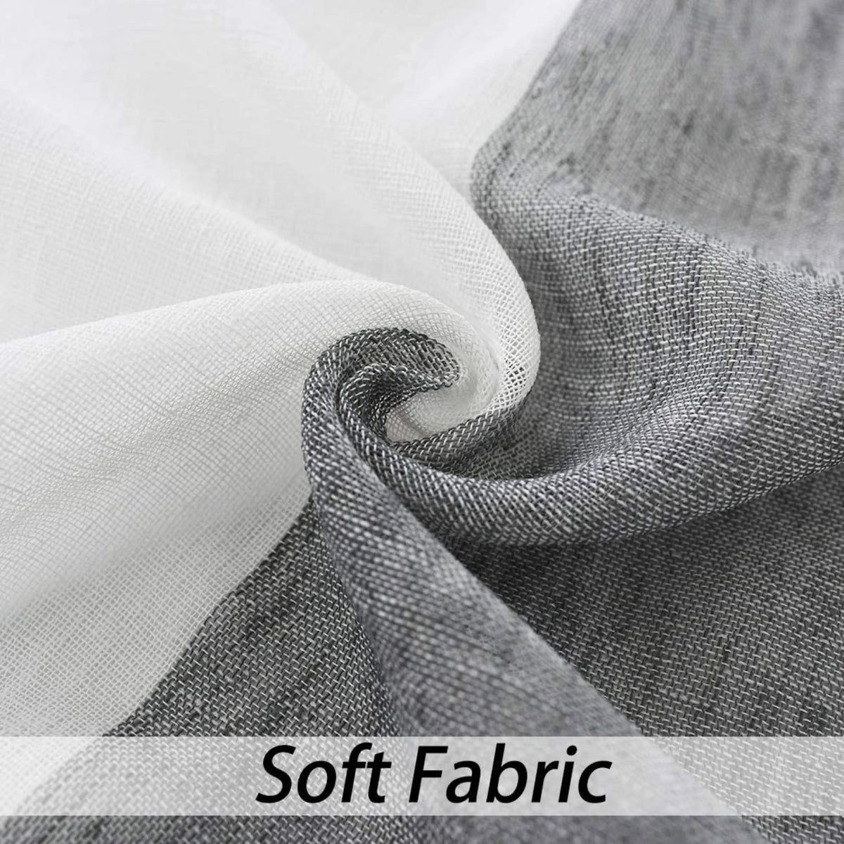 Gray White Sheer Linen Curtain Panels with Rod Pocket, 50"x84"x2 P34065