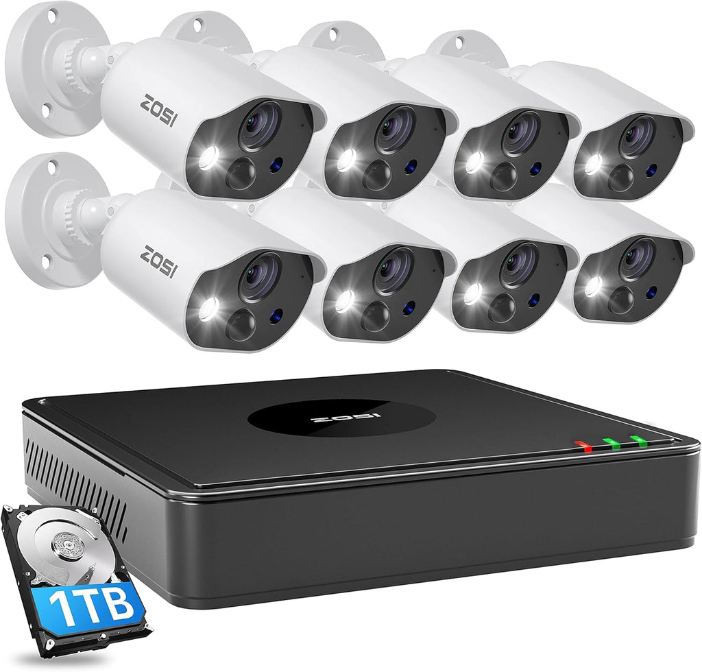 Security Cameras System with Audio, 8CH 5MP Lite CCTV DVR with Hard Drive 1TB, 4pcs 1080P Outdoor Cameras, 120ft Night Vision V22519