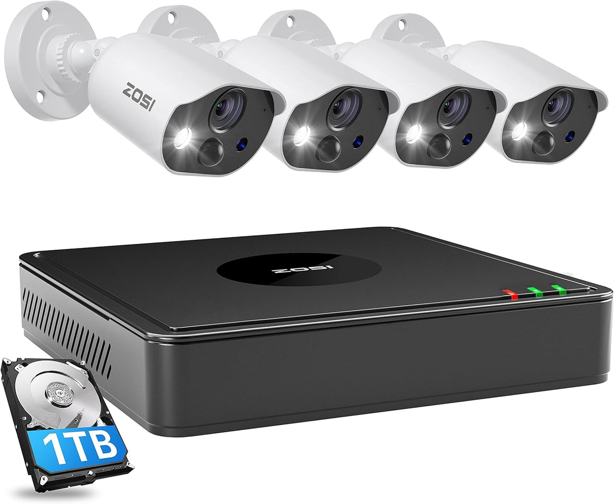 Security Cameras System with Audio, 8CH 5MP Lite CCTV DVR with Hard Drive 1TB, 4pcs 1080P Outdoor Cameras, 120ft Night Vision V22519