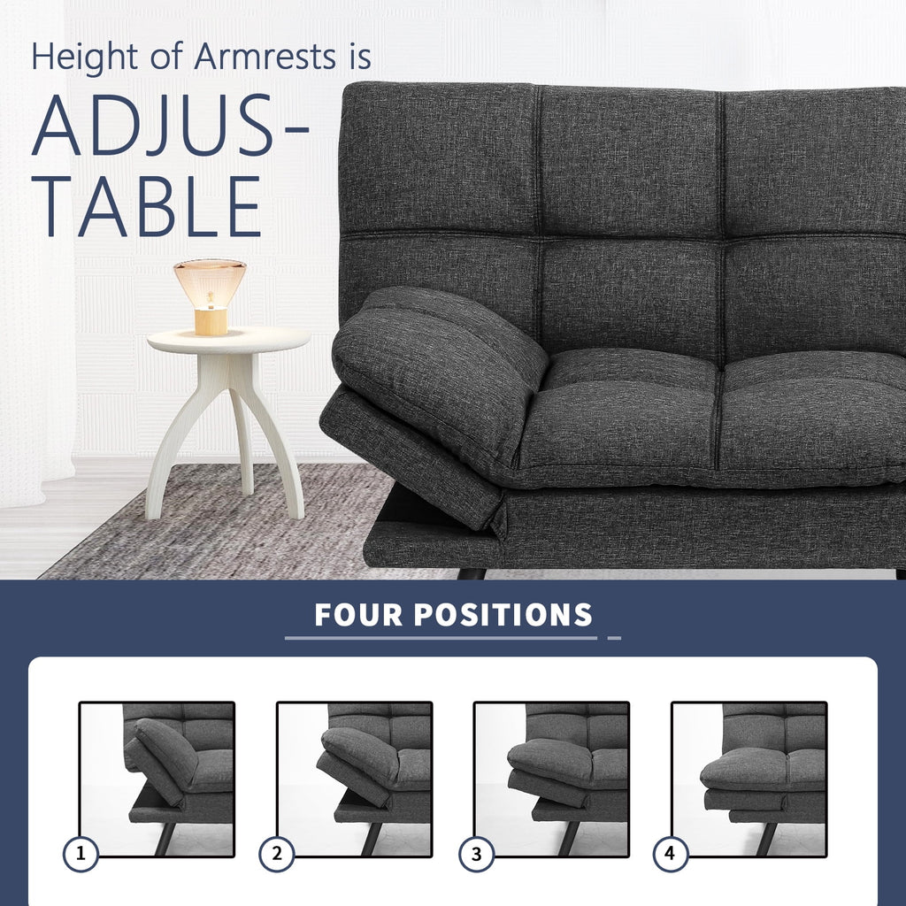 Memory Foam Futon Sofa Bed with Adjustable Armrests and Backrest, Gray I588017