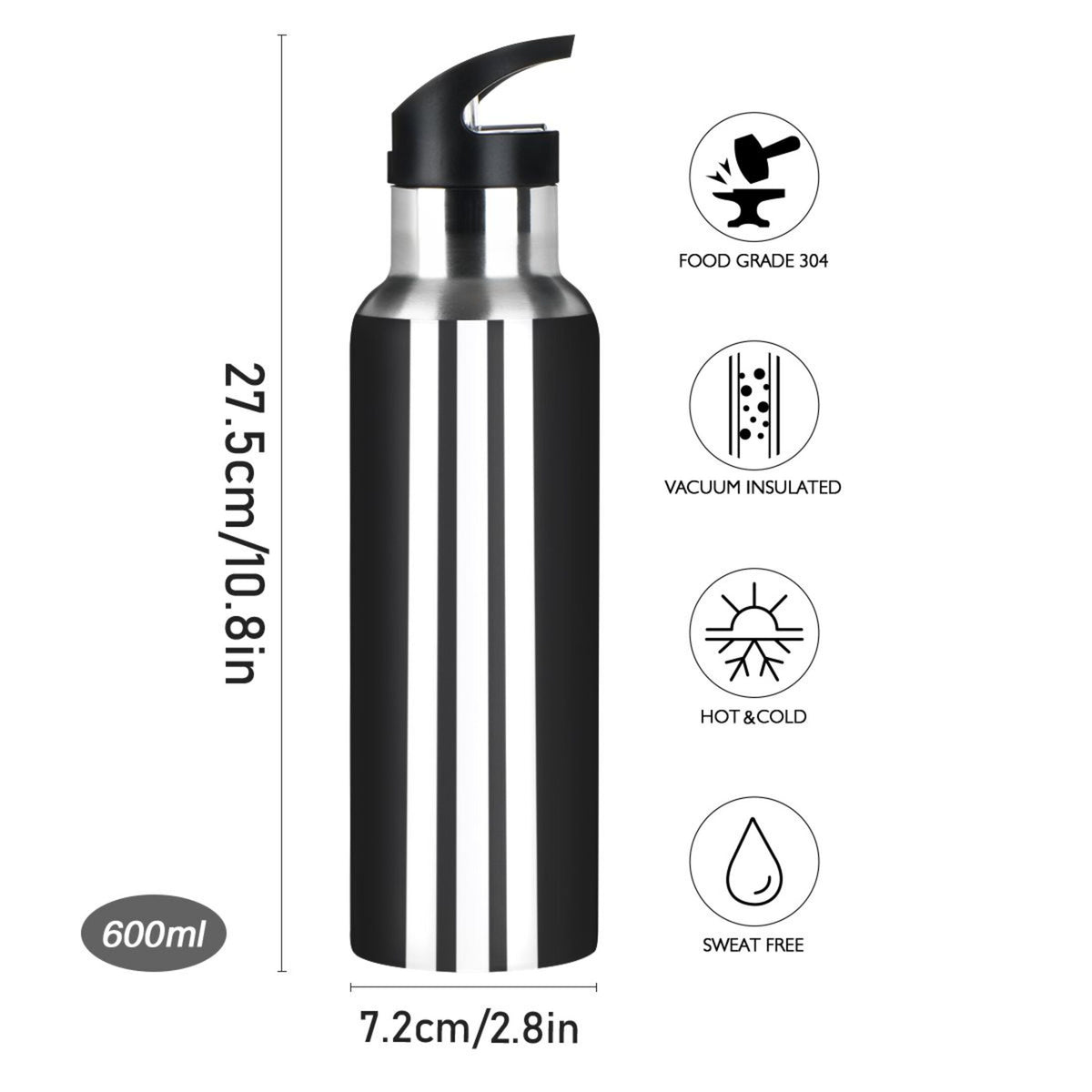 20 OZ Vacuum Insulated Stainless Steel Water Bottle with Straw Lid O121114