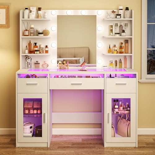 White Vanity Desk with Mirror and Lights U81766