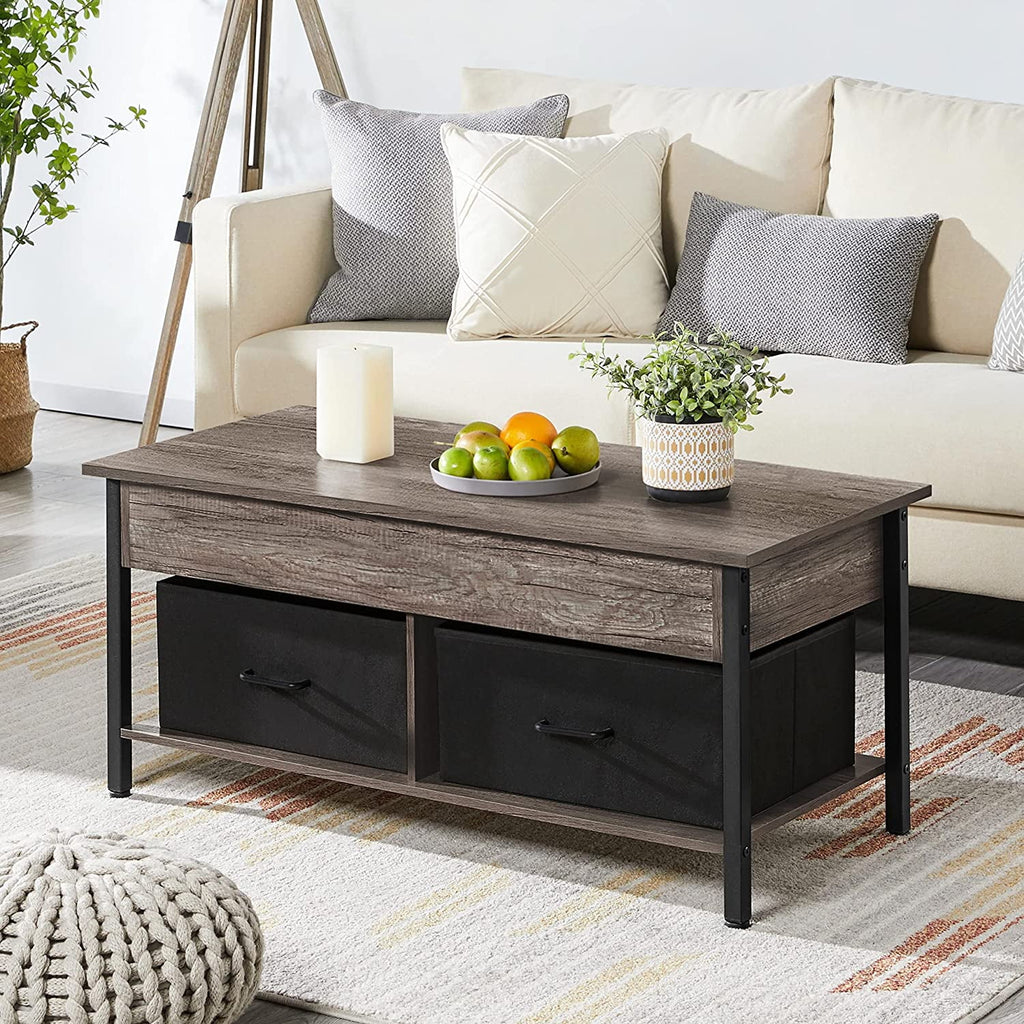 41 Inch Lift Top Coffee Table with Hidden Storage and 2 Fabric Baskets M6581