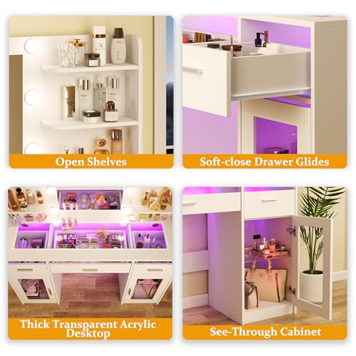 White Vanity Desk with Mirror and Lights U81766