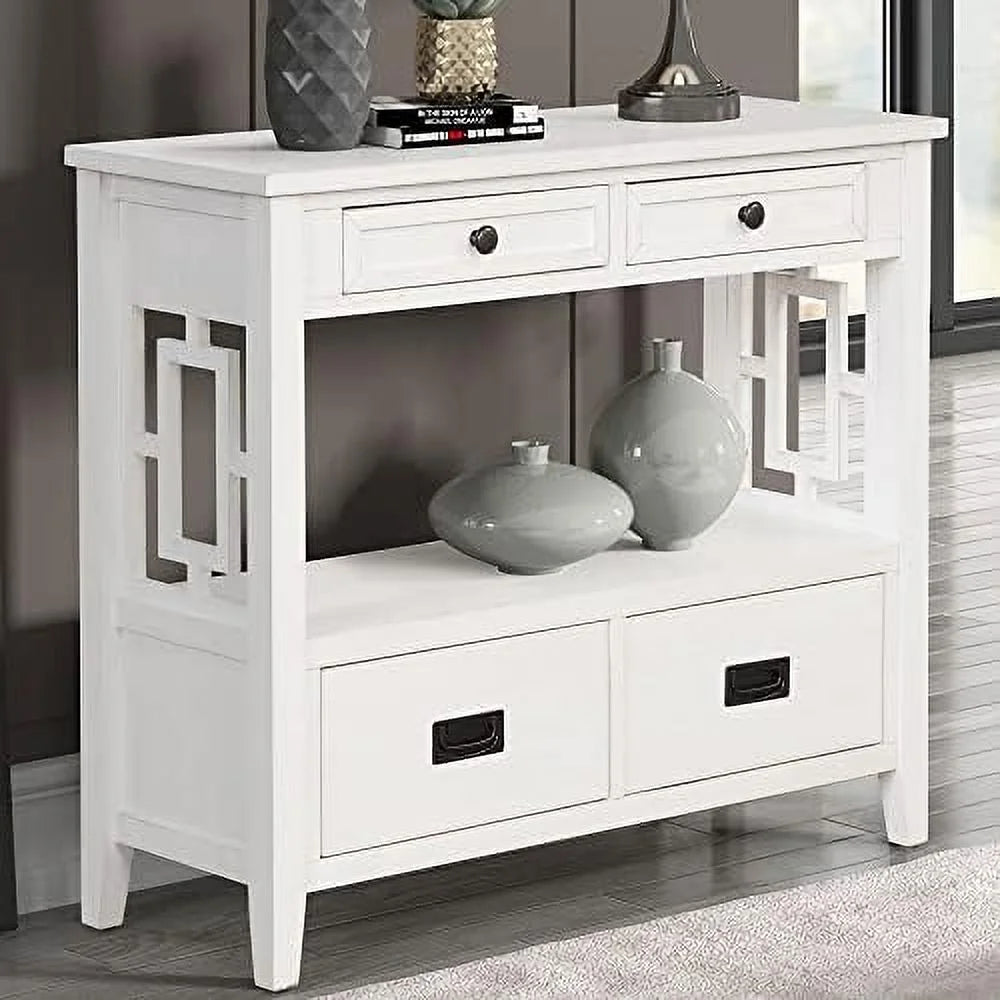 Green Wood Console Table with Drawers and Shelves L549248