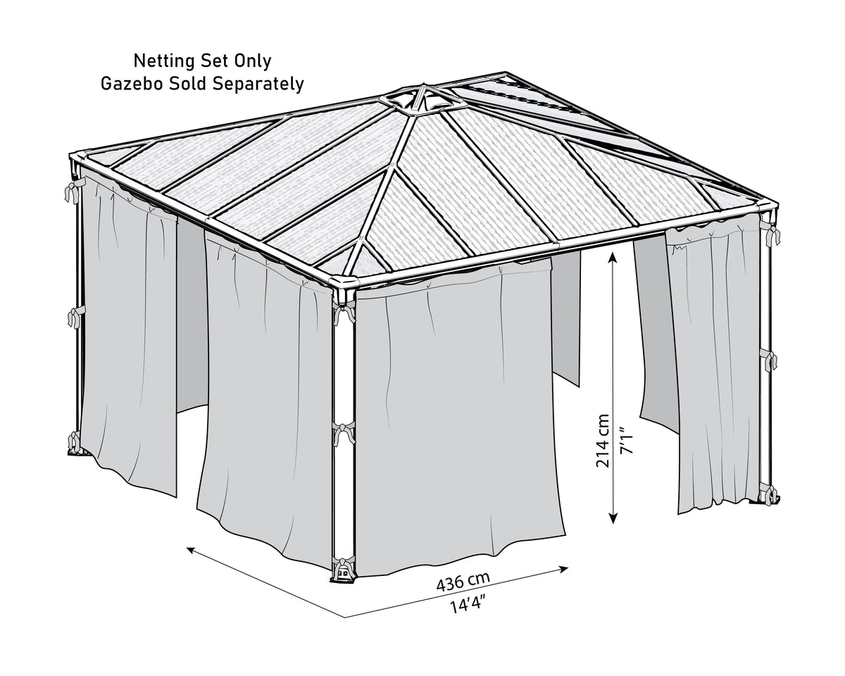 14' x 14' Gazebo Netting Set 4 Piece P1306