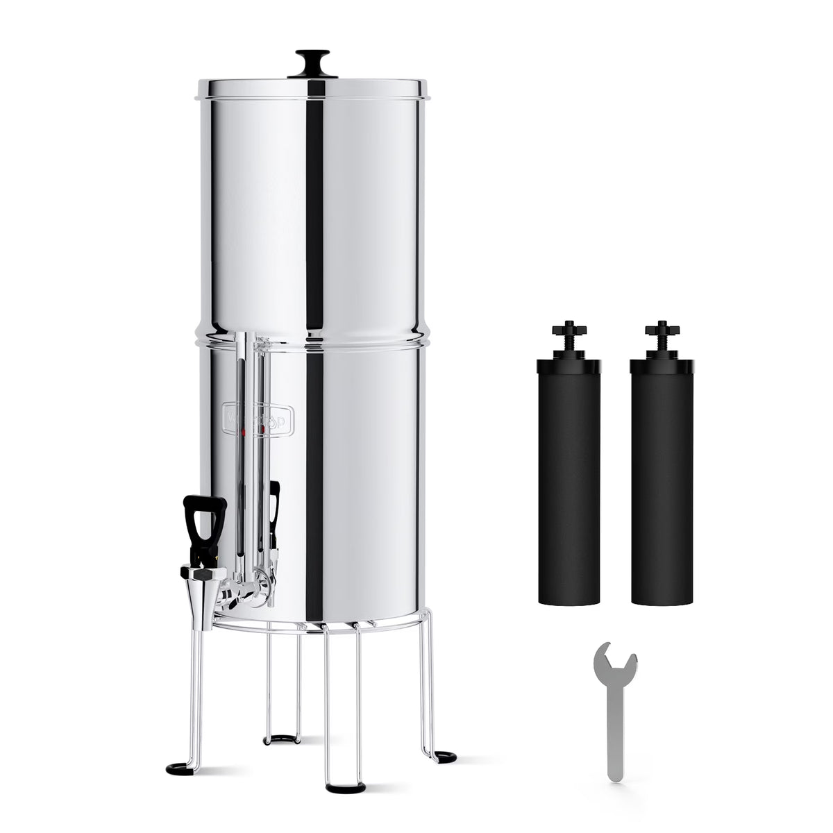 Stainless-steel Gravity-fed Water Filter System with 2 Filters and Stand T780
