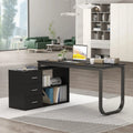 55.1" L-Shaped Office Desk with File Cabinet and 3 Drawers Black V260333