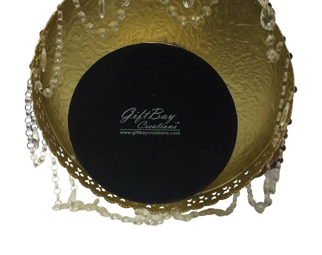 Gold Finish Round Wedding Cake Stand with Glass Clear Crystals Z516