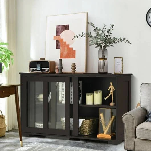 Brown Kitchen Storage Cabinet Sideboard Buffet Cupboard with Sliding Door Y963350