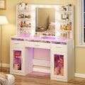 White Vanity Desk with Mirror and Lights U81766